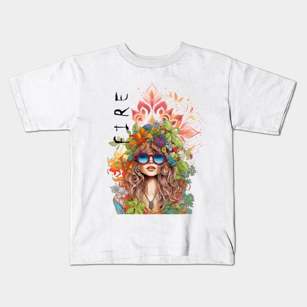 Hippie girl fire element Kids T-Shirt by merchbykaez